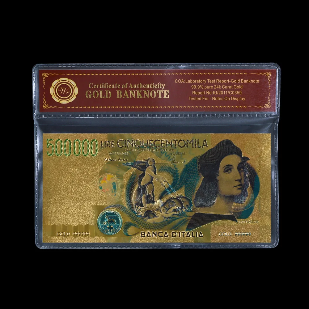 Gold Banknote Italy Lire Colorful Replica Money Italian Paper Money With COA PVC Frame For Collection And Decoration