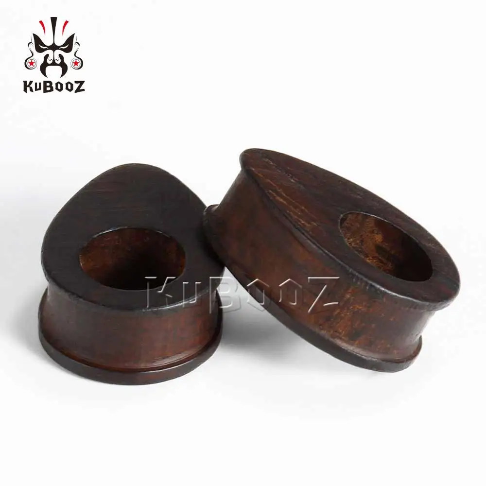 Kubooz New Fashion Ebony Hollow Ear Plugs Piercing Tunnels Exapander Strechers Drop Shape Wood Earrings Body Jewelry Gift