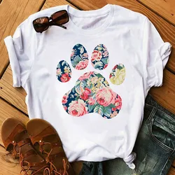 Women t shirt 2021 Summer Short Sleeve Fashion Lady T-shirts Dog Paw Print Top T Shirt Ladies Woman Graphic Female Tee T-Shirt