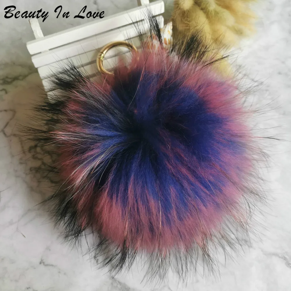 Fluffy Real Fox Fur Ball Big 15cm Pom Poms Natural Fur Pompom Leather Strap Keychain Key Chain Ring Pendant For Women Charm f278