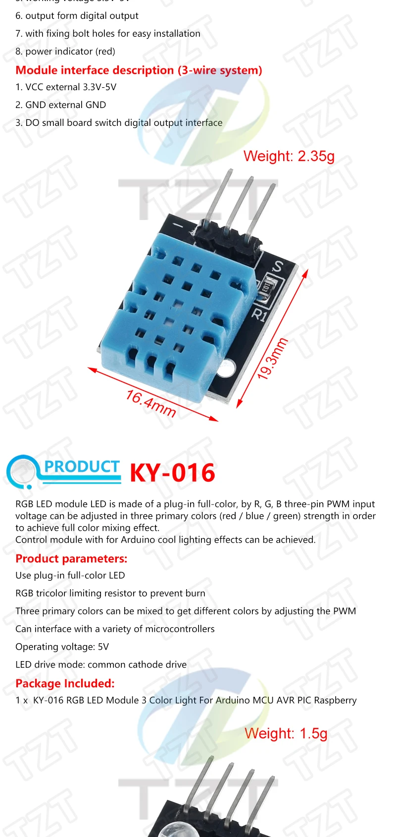 Für Arduino 45 Arten von Sensoren Digitaler Temperatur-Feuchtigkeits-RGB-LED-Boden-Buzzer-Ton-Ultraschall-Regentropfen-Sensormodul DHT11 – Detail 12