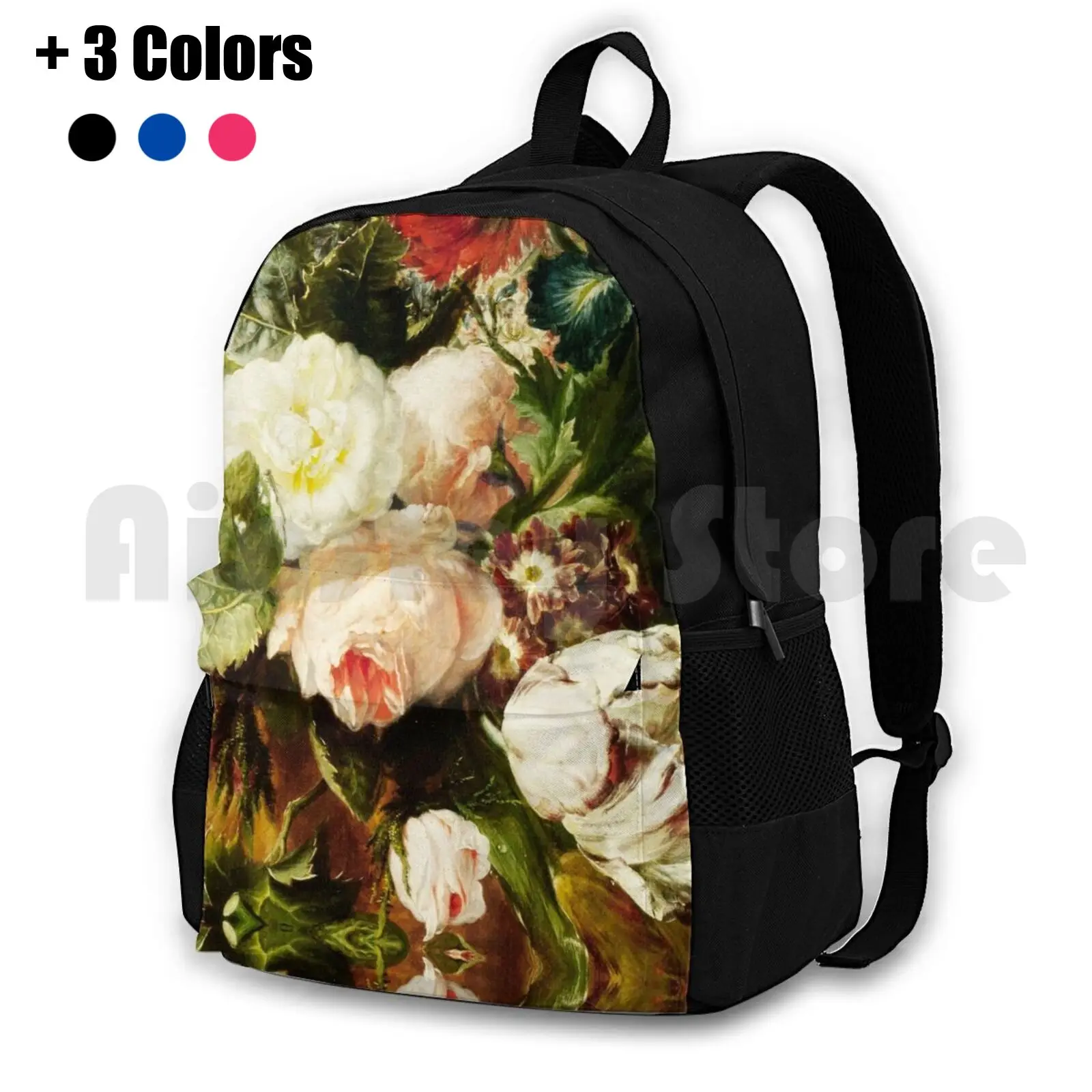 Vintage Floral Oil Painting Outdoor Hiking Backpack Riding Climbing Sports Bag Floral Vintage Peonies Roses Floral Bouquet Oil