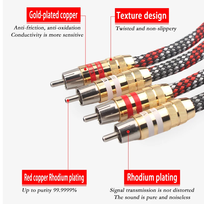 Xangsane Lava Đỏ Hifi Cáp Rca Âm Thanh Tín Hiệu 4NOFC Bạc Cáp Audio Đực 2RCA Để 2RCA Khuếch Đại Bộ Giải Mã