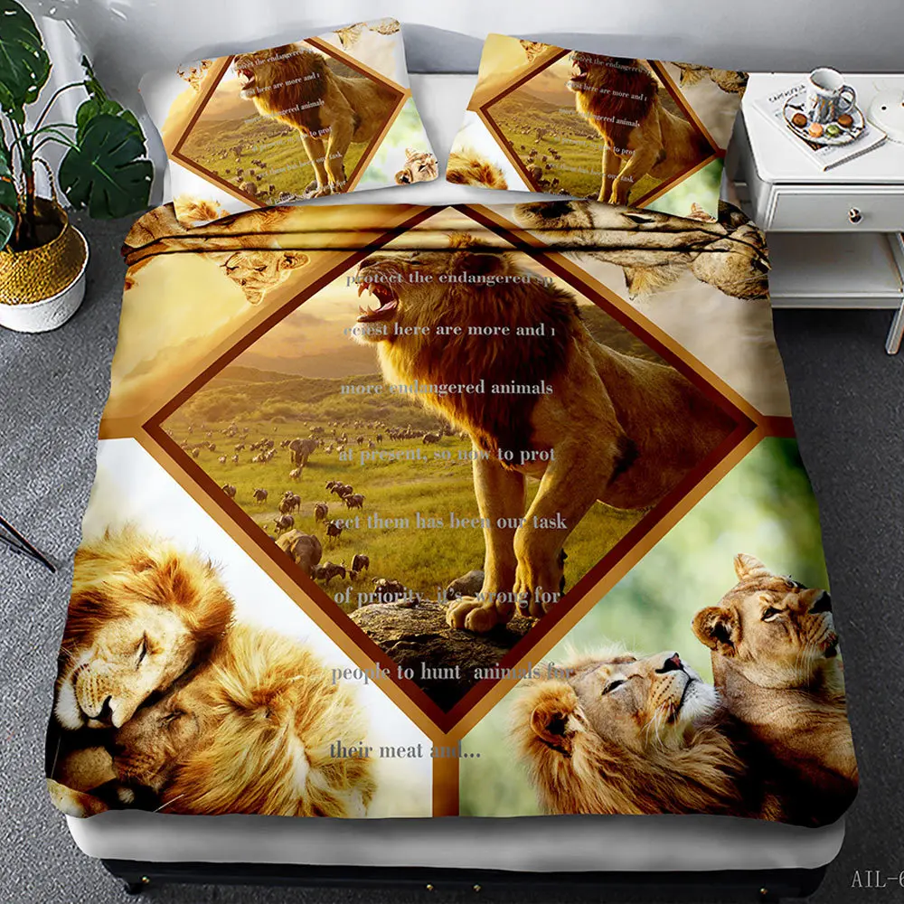 Animal World Lion Bedding Set 3D Duvet Cover Pillowcase Set Bedclothes Comforter Single Twin King Bed Set Home Textile Hot Sell