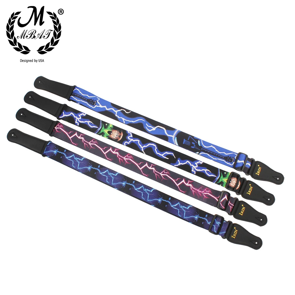 M MBAT Adjustable Guitar Strap Lightning Pattern String Instrument Accessories Shoulder Belt for Acoustic Electric Bass Guitar