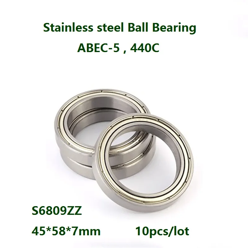 

10pcs/lot ABEC-5 S6809ZZ S6809 ZZ 45*58*7mm Stainless steel Ball Bearings Thin Wall Deep Groove Ball bearing 45×58×7mm