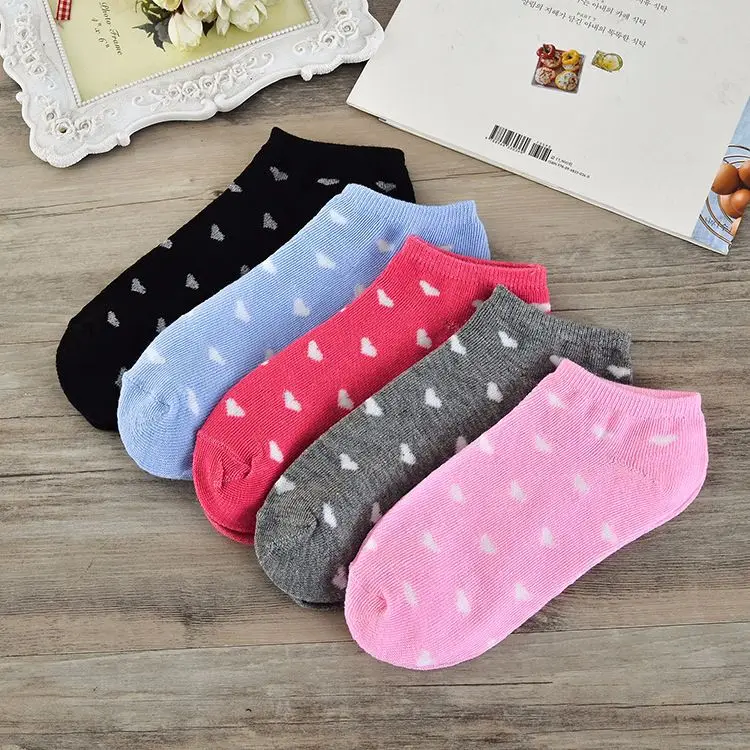 10pcs= 5 Pairs Women Peach Love Heart Invisible Sock Slippers Female Lady Summer Casual Fashion Shallow Mouth Short Ankle Socks