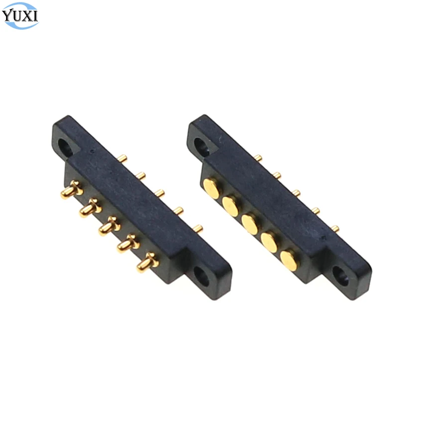 

YuXi Spring Loaded Connector Pogo Pin 5 Pin 2.54 MM Pitch Through Holes PCB Vertical With Flange Panel Mount Single Row Strip