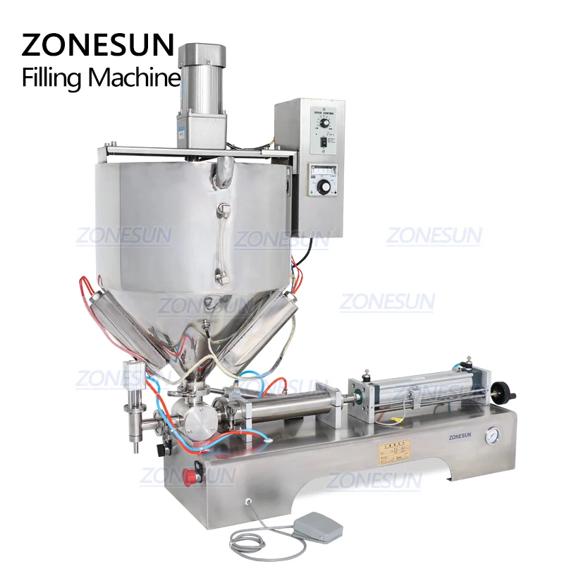 ZONESUN 믹서 가열 페이스트 병 충전 기계, 크림 꿀 초콜릿 소스 물병 포장 필러