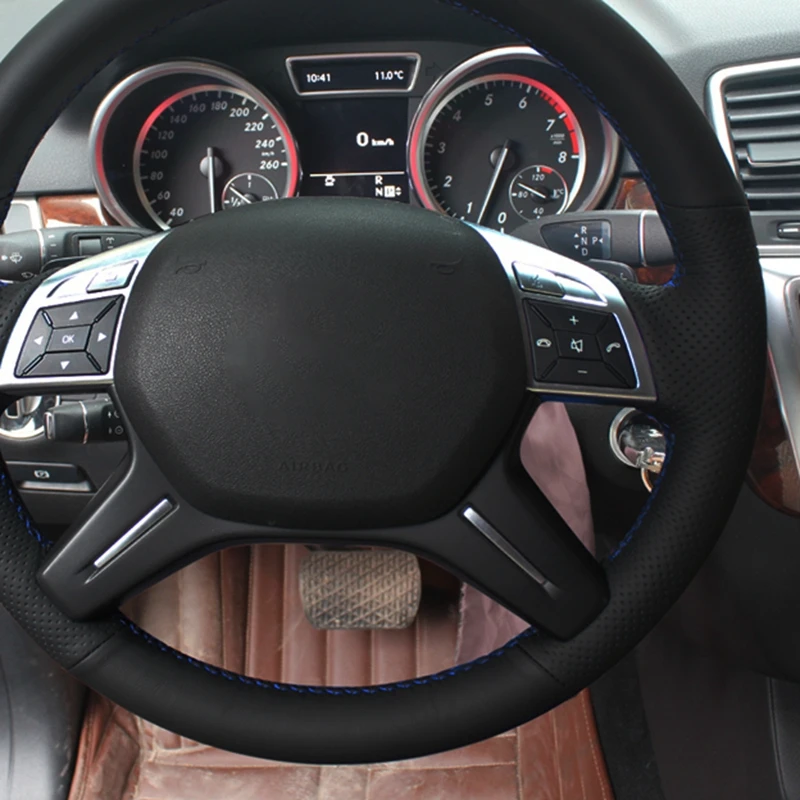 Car Steering Wheel Cover For Mercedes Benz C-Class W204 G-Class W463 M-Class X166 2011-2015 Hand sew Black PU Microfiber Leather