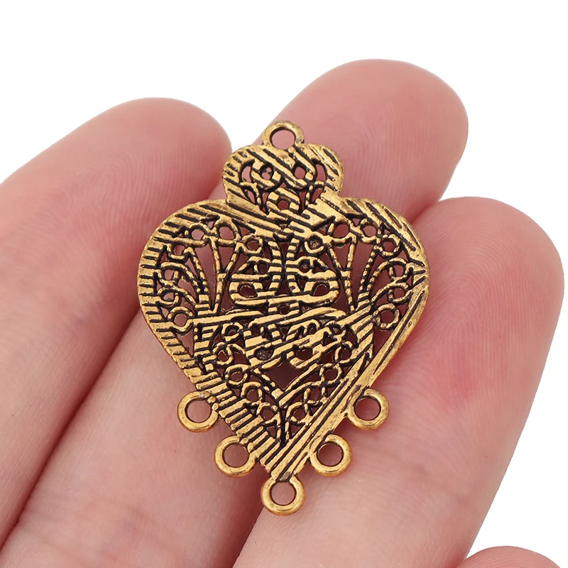 ZXZ 10pcs Tibetan Silver/Gold Tone Filigree Heart Earring Chandelier Connector Charms Pendants Jewelry Findings