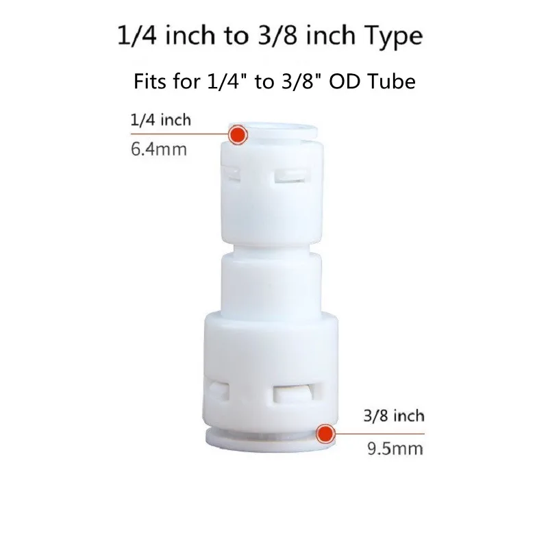 

3/8" to 1/4" Reducing Straight Union Connector for Water Purifier Filter RO Reverse Osmosis - 1/4" x 3/8" Tubes