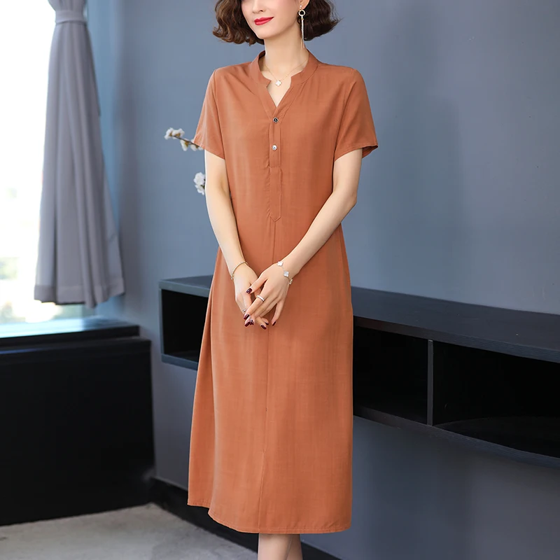 New Fashion short Sleeve Summer Dress For Women Cotton Dresses Elegant Solid Work Office Women Clothing