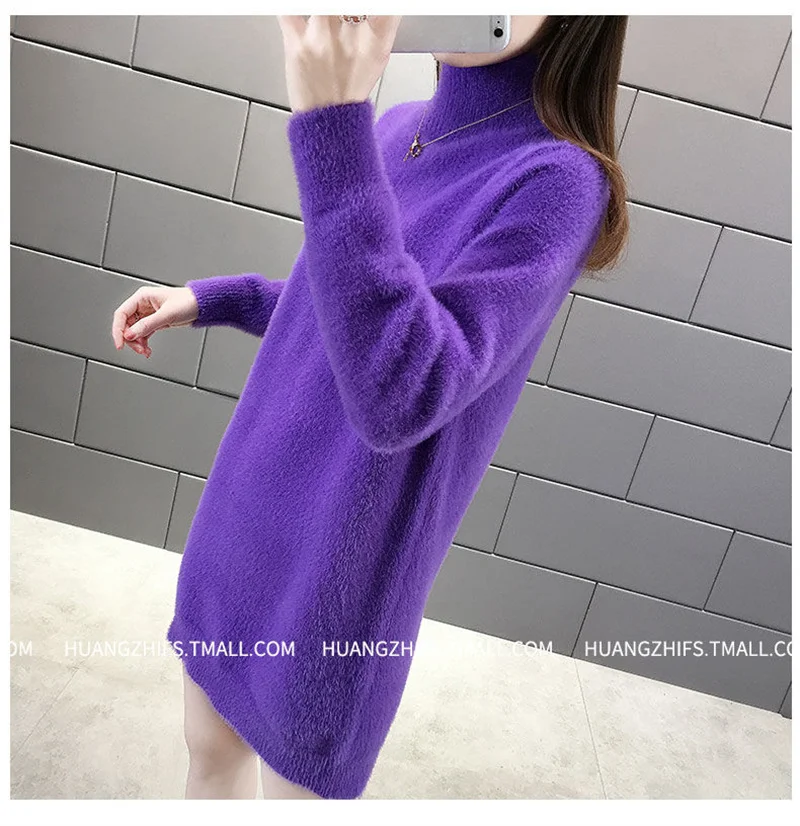 

2024Mink Velvet Mid-length Sweater Women Loose Outer Wear New Fashion Lazy Half High Neck Autumn Winter Thickening Base M543