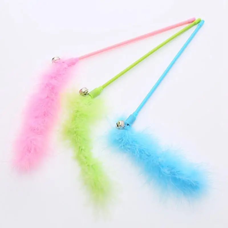 Dorakitten 1/3pcs Cat Wand Toy Plush Faux Feather Cat Teaser Stick Toy Cat Catcher Wand With Bell Pet Supplies Pet Accessories