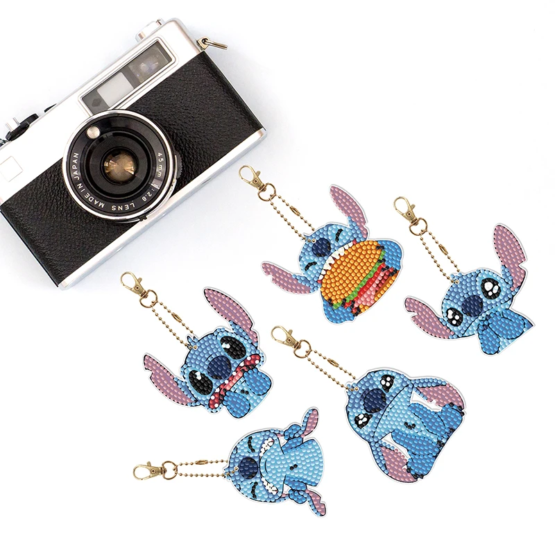 Porte-clés avec peinture diamant thème dessin animé Disney Lilo & Stitch, broderie 5D, accessoires pour bricolage