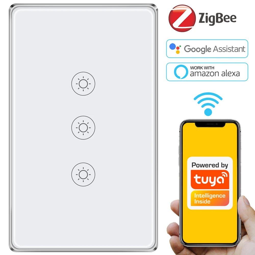 

Tuya ZigBee Switch Australia Standard Smart Lighting Control Panel w/o Neutral Wire Single Live Switches 500W Free OEM Logo