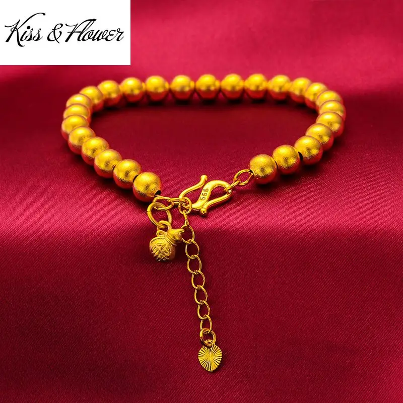 

KISS&FLOWER BR154 Fine Jewelry Wholesale Fashion Woman Birthday Wedding Gift Exquisite 24KT Gold Calabash Beads Chain Bracelet