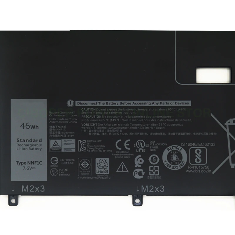 CP Original Laptop Battery NNF1C 7.6V 46Wh For 13 9365 XPS13-9365-D1805TS,D1605TS N003X9365-D1516FCN NP0V3 P71G00 HMPFH Series