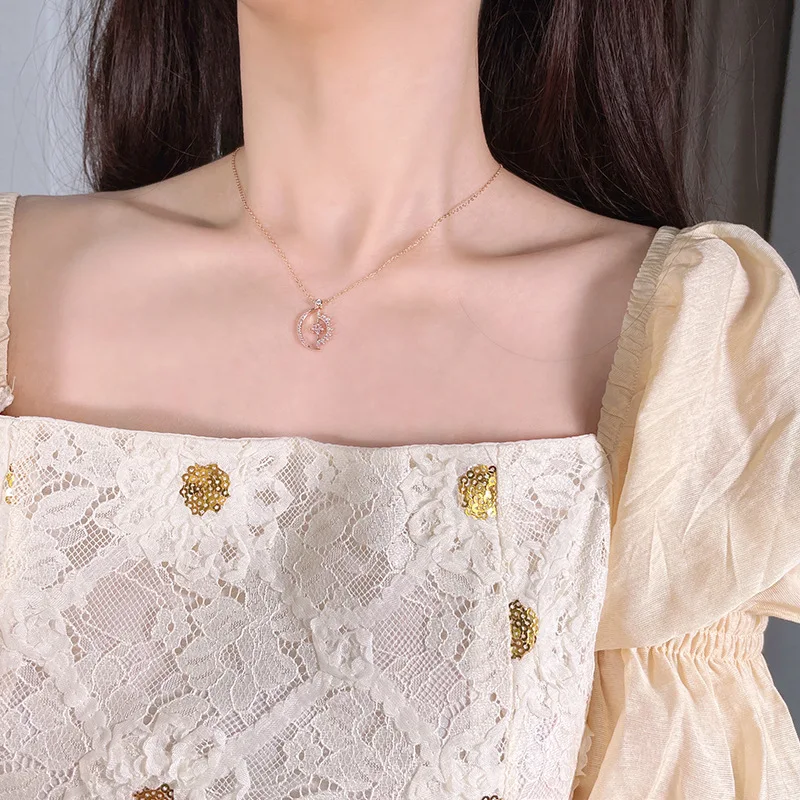 925 Sterling Silver Sun Moon Star Necklace Female Creative Geometric Pendant Korean Clavicle Chain For Women