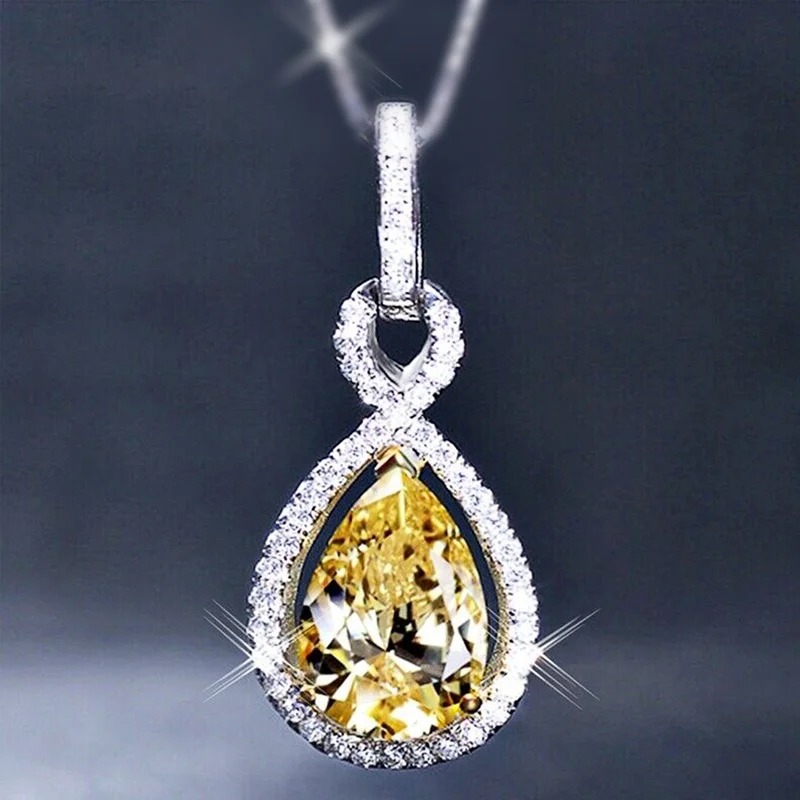 CAOSHI Exquisite Yellow Cubic Zirconia Pendant Necklaces for Women Elegant Engagement Party Lady Luxury Jewelry Accessories