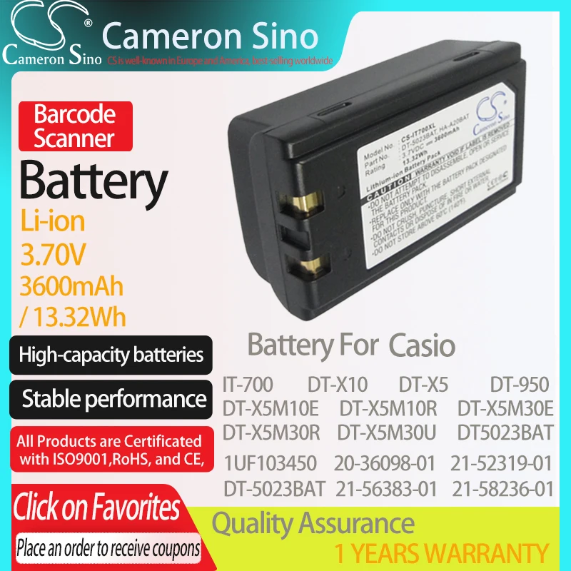 CameronSino Battery for Casio Personal PC IT-70 IT-700 DT-X10 DT-X5 fits Fujitsu CA50601-1000 DT-5023BAT Barcode Scanner battery