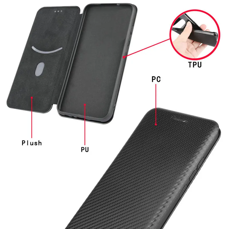 Carbon Fiber For TCL 40 NxtPaper 4G T612B Case Magnetic Flip Book Stand Card Wallet Leather Protective Cover