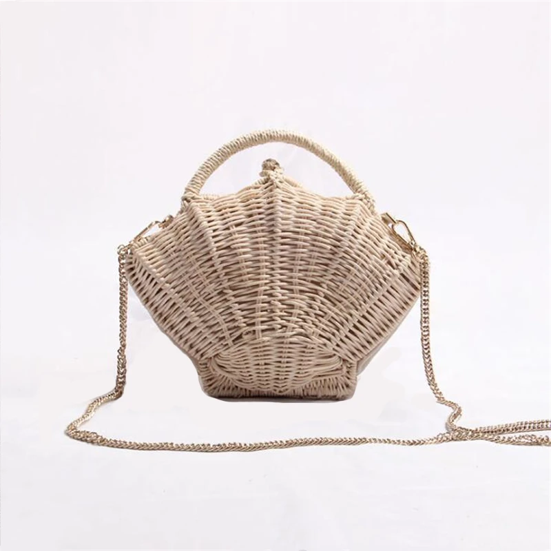 New Hand-made Shell-shaped Vacation Beach Bag for Women One-shoulder Straw Bag Rattan Crossbody Bag IL00610