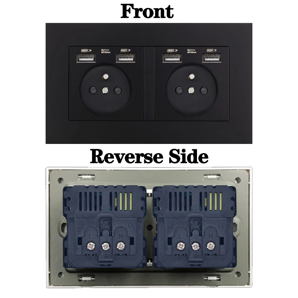 EU Standard USB socket panel , Double Outlet,16A Quality power panel AC 110~250V 146mm * 86mm,Double frame Wall USB Power Outlet