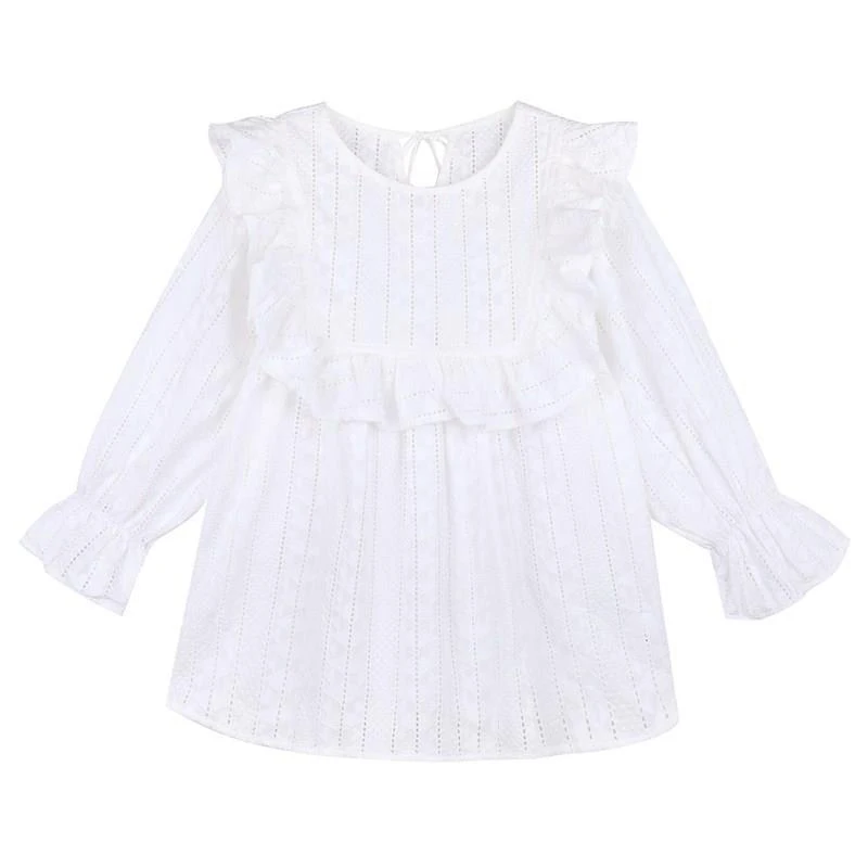 New Arrival Spring Summer Womens Tops And Blouses Hollow Out Embroidery Loose Shirt Ruffles White Sweet Lace Blouse D315