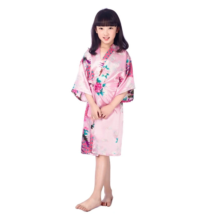 11Color Japanese Pajamas for Girls Kimono Traditonal Print Peacock Thin Loose Night Gown Kids Japan Style Yukata Robes