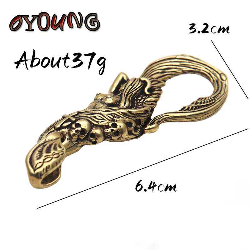 Pure Brass Mermaid Skull U Hooks Vintage Metal Car Key Chain Accessory Handmade DIY Keychain Punk Belt Strap Buckle Leather Clip