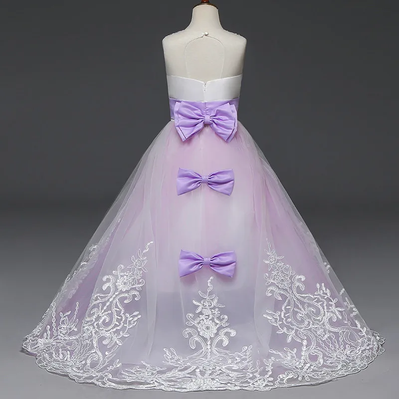 Robe en maille et dentelle pour filles, tenue de mariée à fleurs, costume de fête d'anniversaire, de concours, tz05