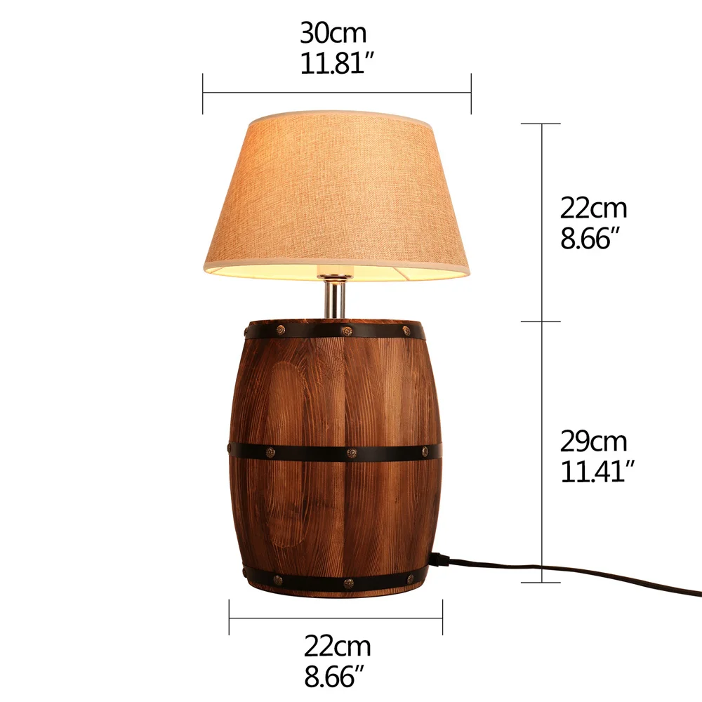 Retro Modern Wooden Barrel Table Lamp Fabric Shade With Switch Plug E27/E26 Table Lamp Suitable For Bedroom Living Room Bedside