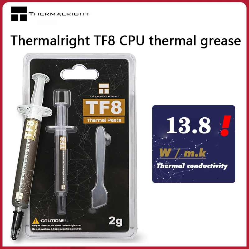 Thermalright-grasa térmica TF8 CPU GPU, 13,8 W/m.k, conductividad térmica 2g/5,8g/12,8g, disipación de calor con raspador