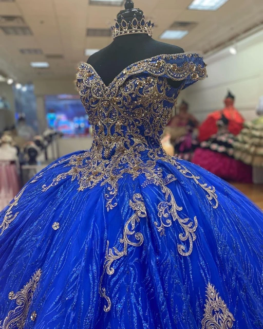 Royal Blue Gold Vestidos De 15 Anos 2021 Puffy Quinceanera Dress Red Sweet 16 Dresses Off the shoulder Long Prom Gown Sequin Quinceanera Dresses AliExpress