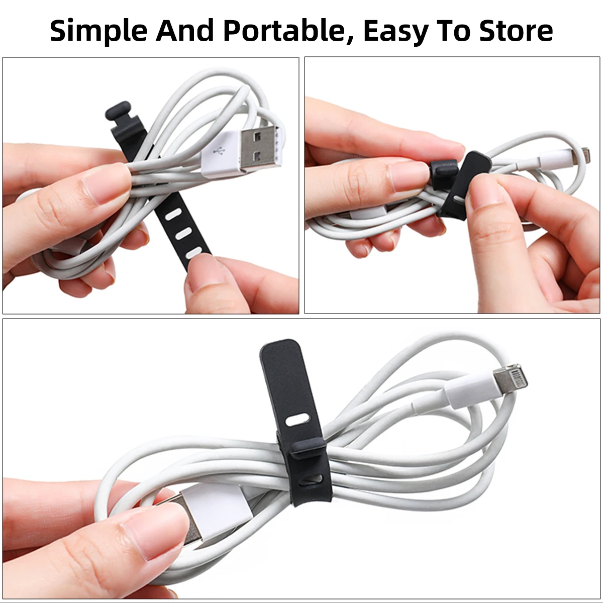 ANKNDO Silicone Cable Ties Reusable Earphone Cable Hook Fastener USB Cable Zip Bundle Wire Cable Organizer PC Cable Management