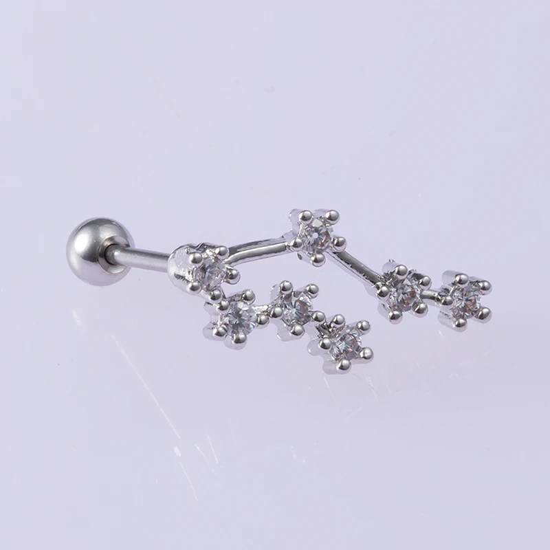 1PC Silver Color 12 Constellation Zircon Cartilage Earring Piercing Set Ear Stud Stainless Steel Shaft Ear Tragus Star Daith 20G