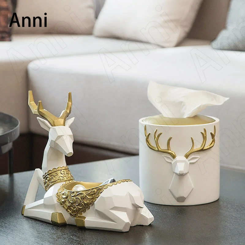 

Creativity Modern Roll Paper Boxes Nordic Golden Deer Head Decorative Resin Tissue Boxes Desktop Ornament Living Room Decoration