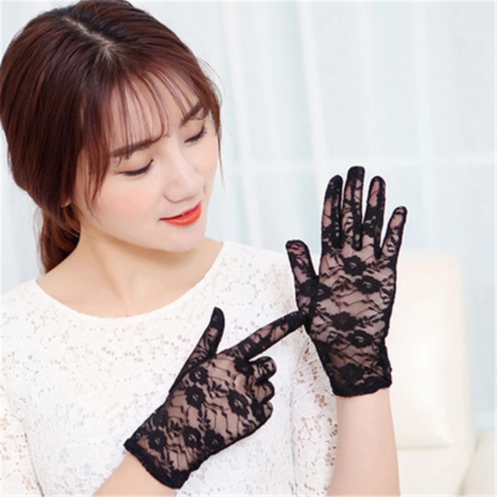 Summer New Lady\'s Black Riding and cycling short breathable sexy lace Sun protection gloves  JT006