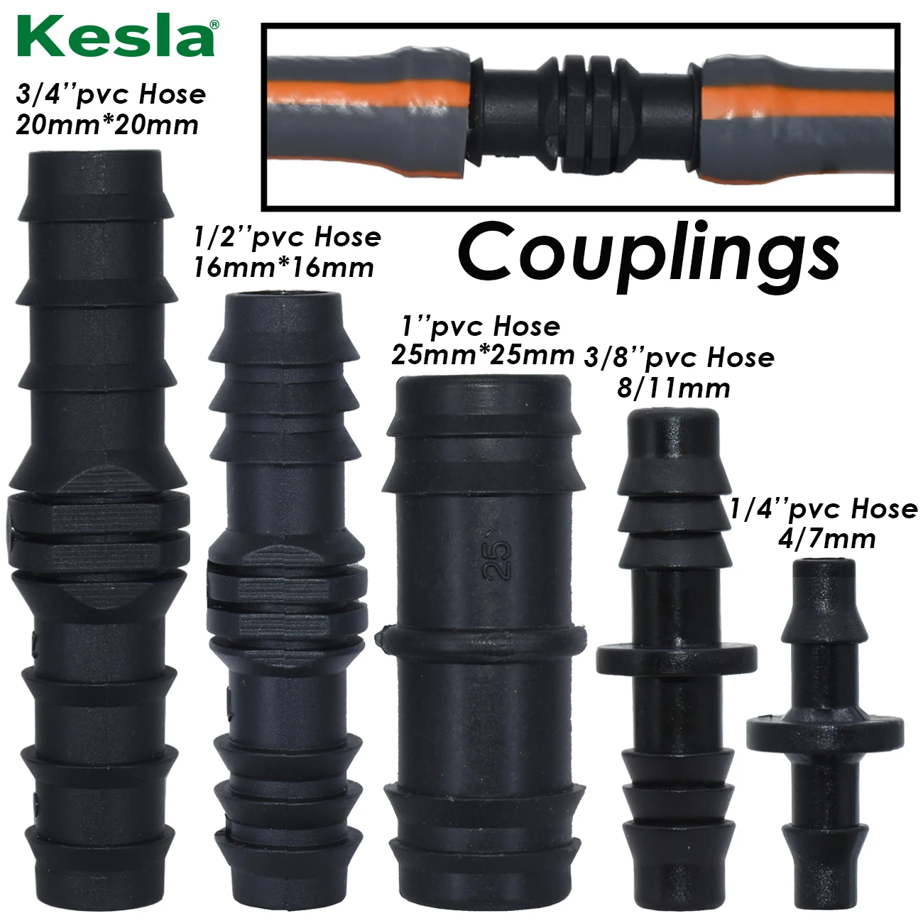 KESLA 1/4 \'\'3/8\'\' 3/4 \'\'1\'\' Garten Wasser Stacheldraht Kupplung Connecter DN16 DN20 DN25 Gerade Adapter Micro tropf Bewässerung Fitting