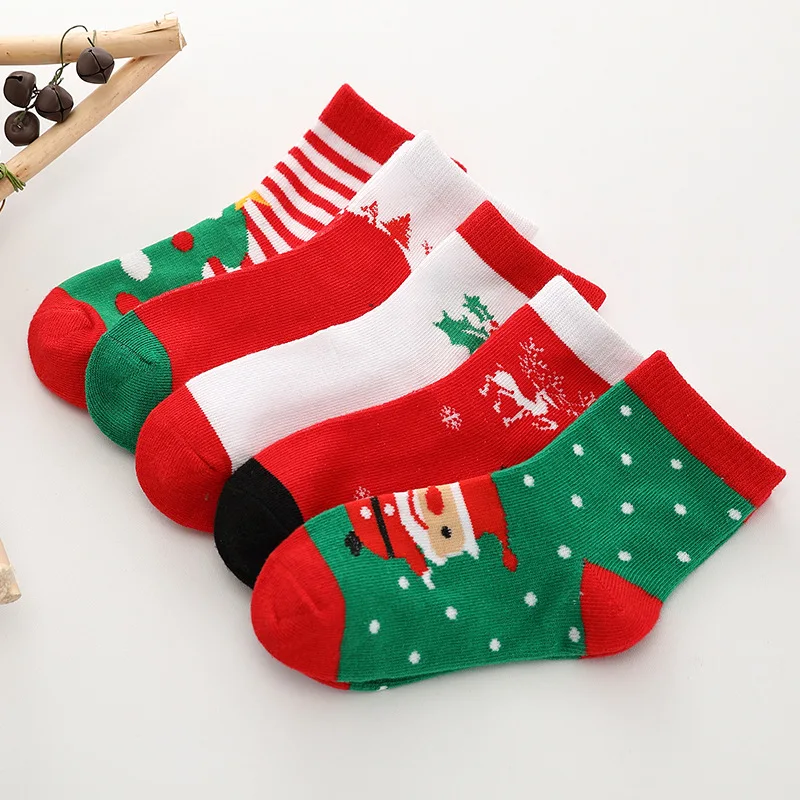 5 Pairs Children Socks Cotton High Quality Red Christmas Boy Socks Girls Socks 1-15 Years Kids Socks