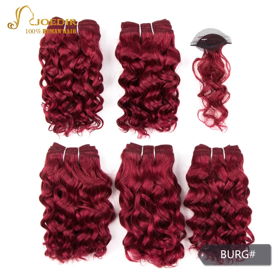 Joedir Pre-colored short water wave bundles with closure 6 Pcs One Pack glam curly Human Hair Bundles Remy Human Hair Extensions