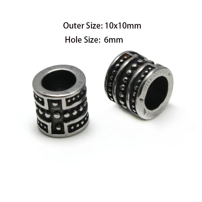 Stainless Steel Large Hole Loose Spacer Hair Beard Beads DIY Paracord Knife Lanyard Beads Jewelry Accessories Bracelet Making