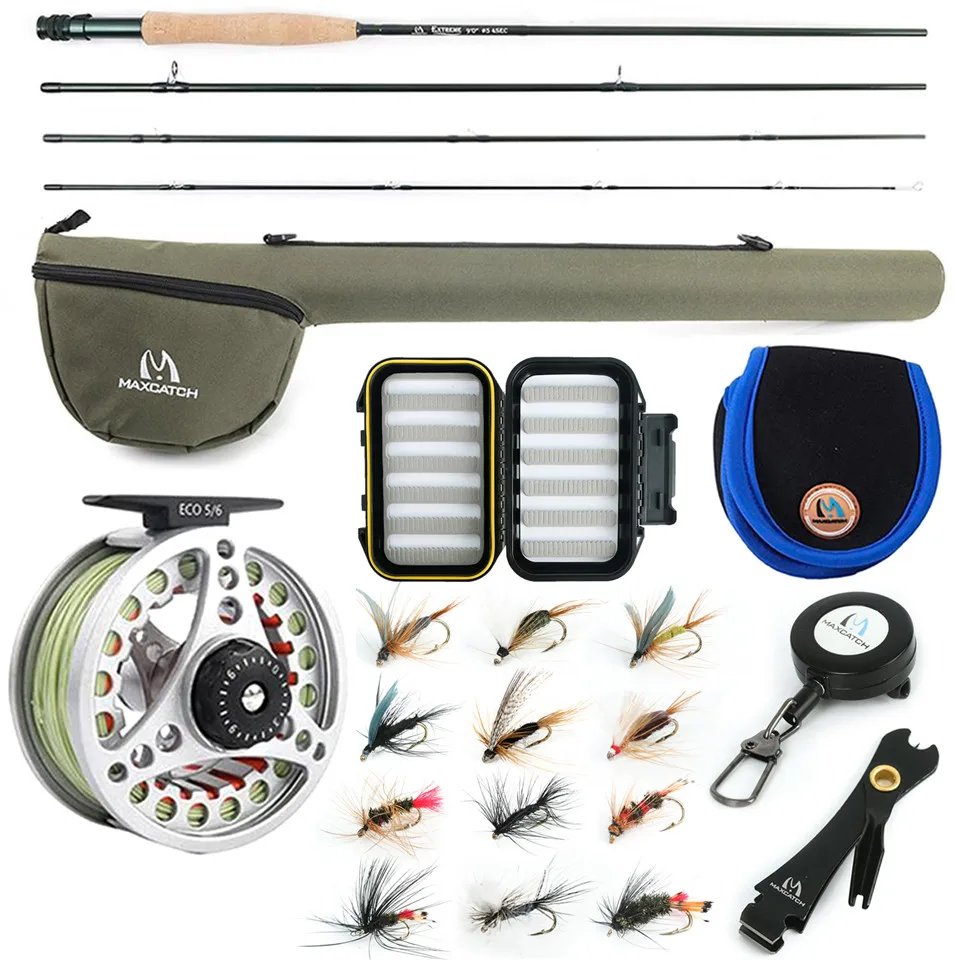 

Maximumcatch Extreme 8/9FT 3-8WT Medium-fast Carbon Fiber Fly Rod with Graphite Reel & Fly Line&Tackle Box Triangle Tube