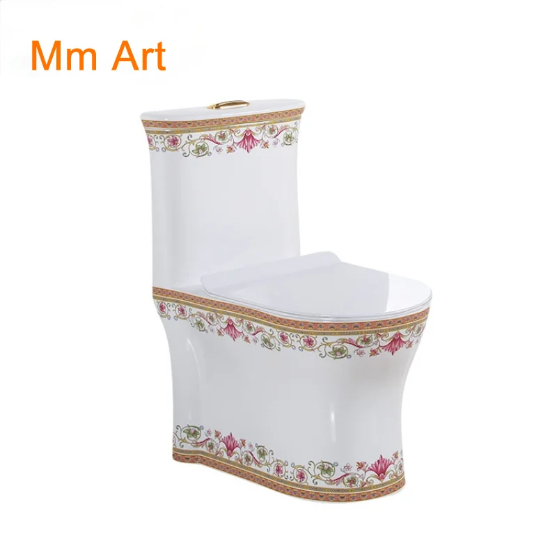 

Artistic Patterned White One Piece Closestool Siphon Jet Fluishing S-Trap Floor Mounted Luxious Villa Bathroom Seat Toilet WC