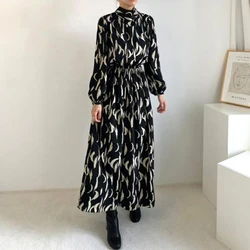 Autumn Print Floral Dresses for Women Party Spring High Waist Long Sleeve Woman Maxi Dress 2022 Vintage Womens Formal Dresses