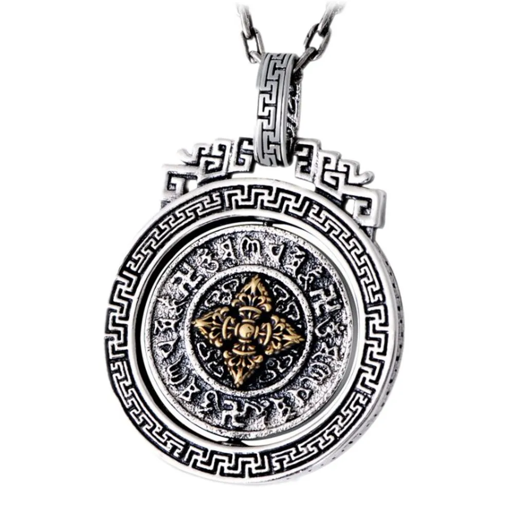 BOCAI New s925 Pure Silver Jewelry Accessories Vajra Rotating Good Luck Men and Women Pendants Six Word Mantra Birthday Gift