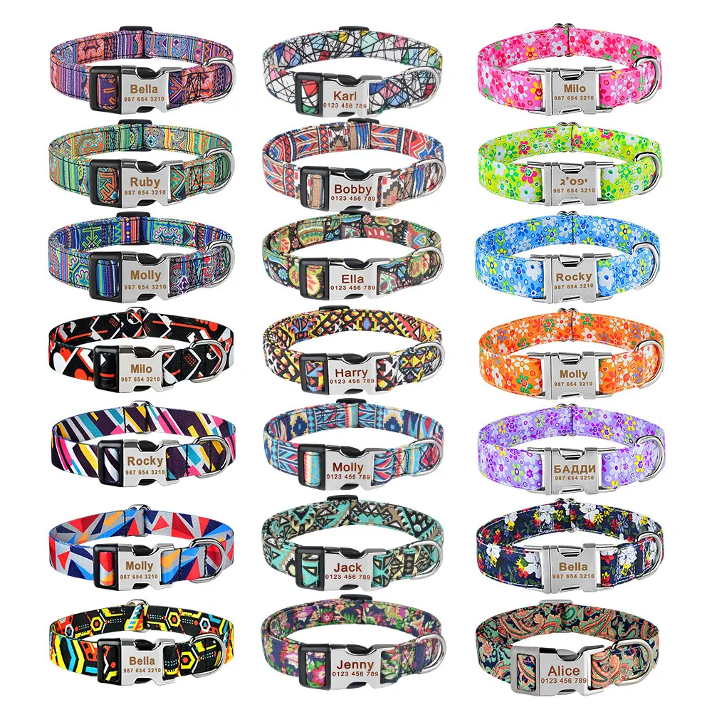 Adjustable Nylon Custom Dog Collar Free Engraved Name ID Tag Personalized Dog Collar Small Large Product Plaid Unisex Dog Collar