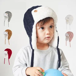 Gorro de punto para bebé de 0 a 5 años, gorro de lana de terciopelo grueso, cálido, de Color sólido, para niños y niñas